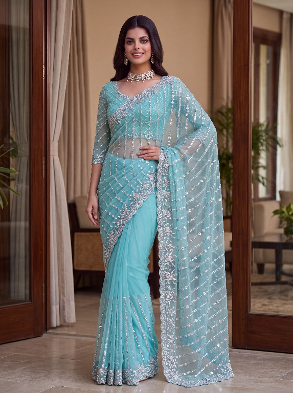 DVD D.NO 5191 COLOR WHOLESALE NET DESIGNER HAND WORK SAREES FOR WOMEN EXPORTER