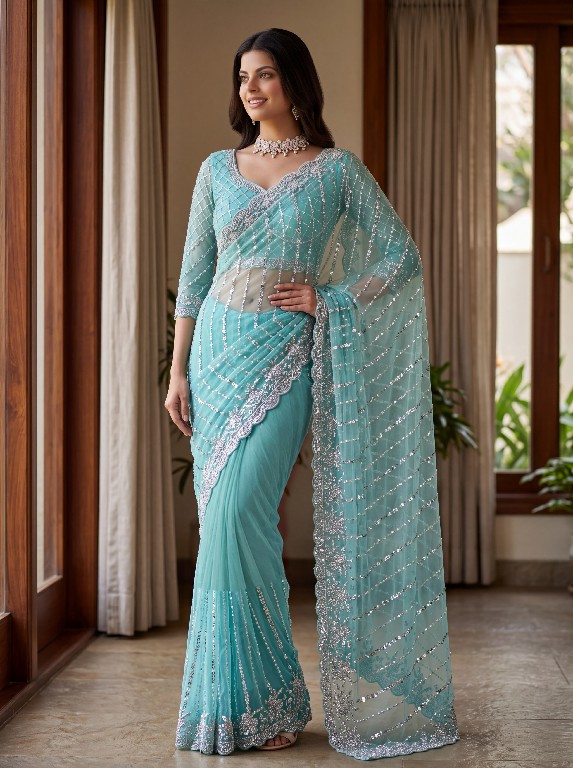 DVD D.NO 5191 COLOR WHOLESALE NET DESIGNER HAND WORK SAREES FOR WOMEN EXPORTER