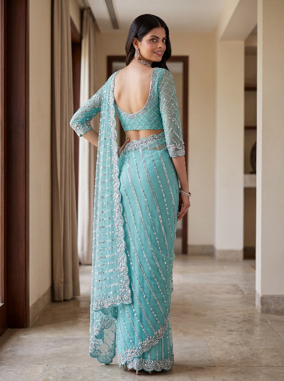 DVD D.NO 5191 COLOR WHOLESALE NET DESIGNER HAND WORK SAREES FOR WOMEN EXPORTER