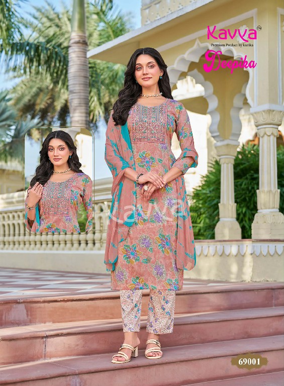 KAVYA DEEPIKA VOL 69 WHOLESALE READYMADE CAPSULE ELEGANT EMBROIDERY NECK WORK 3 PCS SUITS FOR EXPORT