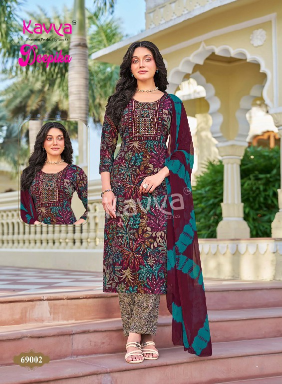 KAVYA DEEPIKA VOL 69 WHOLESALE READYMADE CAPSULE ELEGANT EMBROIDERY NECK WORK 3 PCS SUITS FOR EXPORT