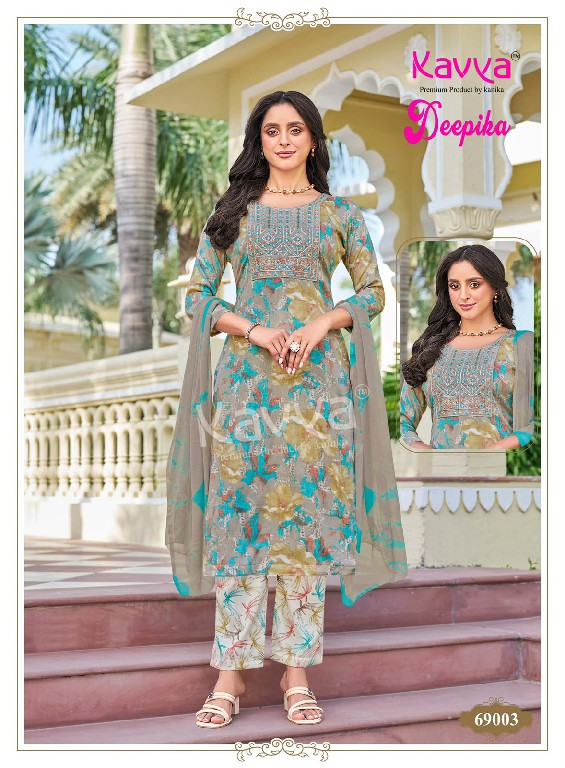 KAVYA DEEPIKA VOL 69 WHOLESALE READYMADE CAPSULE ELEGANT EMBROIDERY NECK WORK 3 PCS SUITS FOR EXPORT