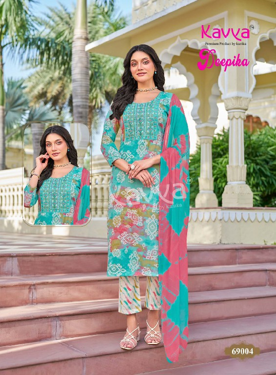 KAVYA DEEPIKA VOL 69 WHOLESALE READYMADE CAPSULE ELEGANT EMBROIDERY NECK WORK 3 PCS SUITS FOR EXPORT