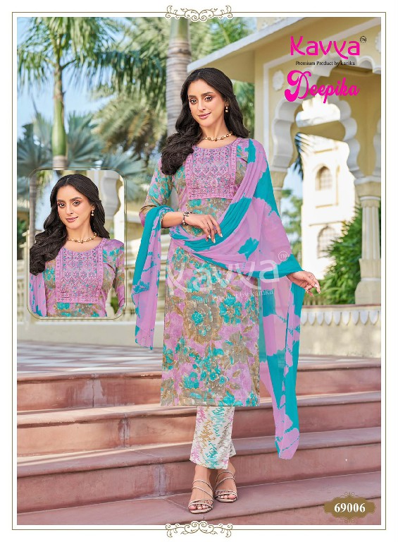 KAVYA DEEPIKA VOL 69 WHOLESALE READYMADE CAPSULE ELEGANT EMBROIDERY NECK WORK 3 PCS SUITS FOR EXPORT