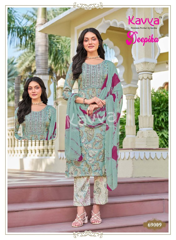 KAVYA DEEPIKA VOL 69 WHOLESALE READYMADE CAPSULE ELEGANT EMBROIDERY NECK WORK 3 PCS SUITS FOR EXPORT