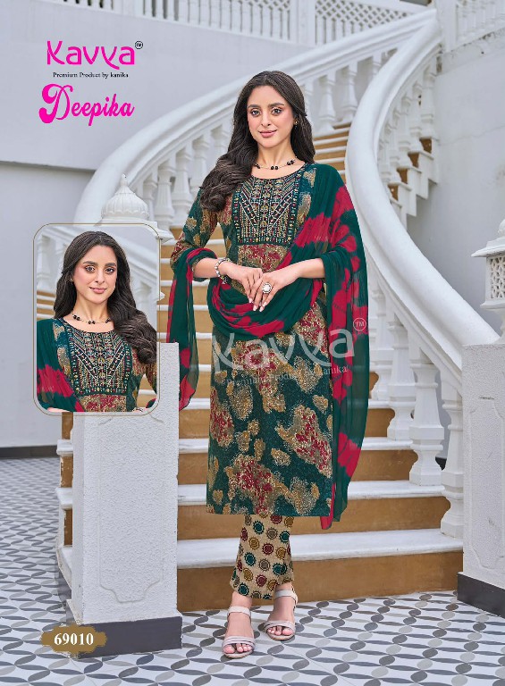 KAVYA DEEPIKA VOL 69 WHOLESALE READYMADE CAPSULE ELEGANT EMBROIDERY NECK WORK 3 PCS SUITS FOR EXPORT