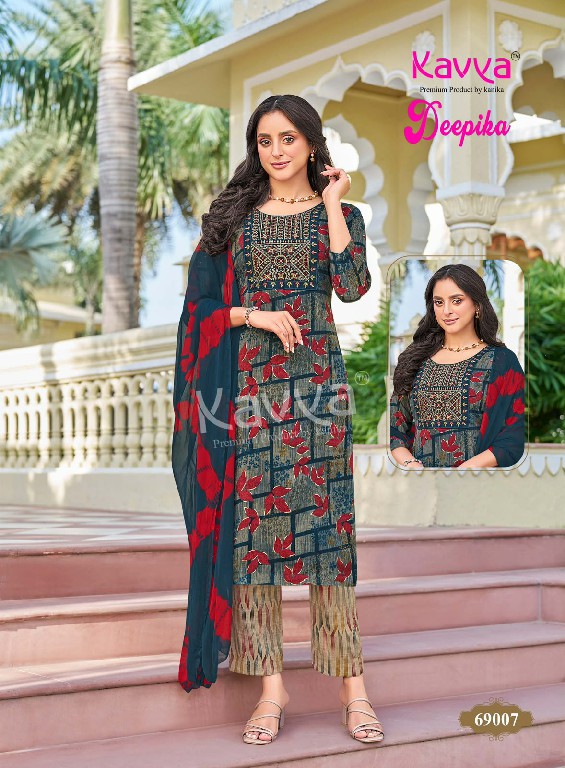 KAVYA DEEPIKA VOL 69 WHOLESALE READYMADE CAPSULE ELEGANT EMBROIDERY NECK WORK 3 PCS SUITS FOR EXPORT
