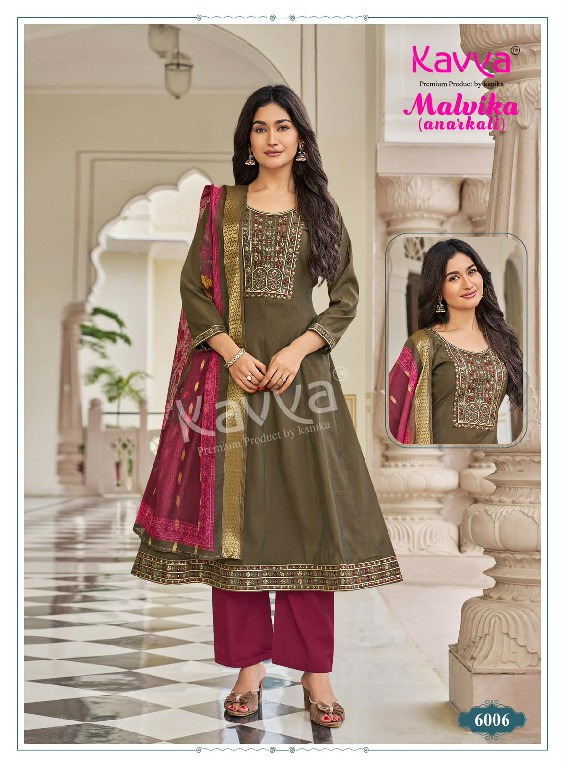 KAVYA MALVIKA VOL 6 WHOLESALE READYMADE ROMAN SILK ANARKALI STYLE LATEST FASHION 3 PCS SUITS SUPPLIER