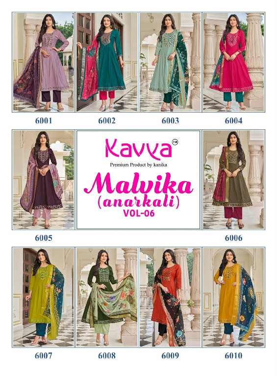 KAVYA MALVIKA VOL 6 WHOLESALE READYMADE ROMAN SILK ANARKALI STYLE LATEST FASHION 3 PCS SUITS SUPPLIER