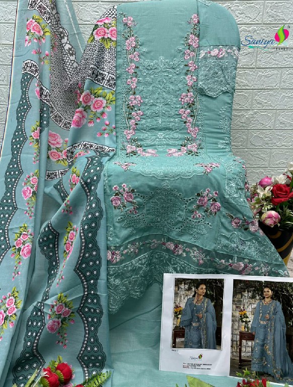 SANIYA TRENDZ D.NO 1015 WHOLESALE COTTON CHIKANKARI EMBROIDERED UNSTITCH SALWAR SUITS FOR EXPORT