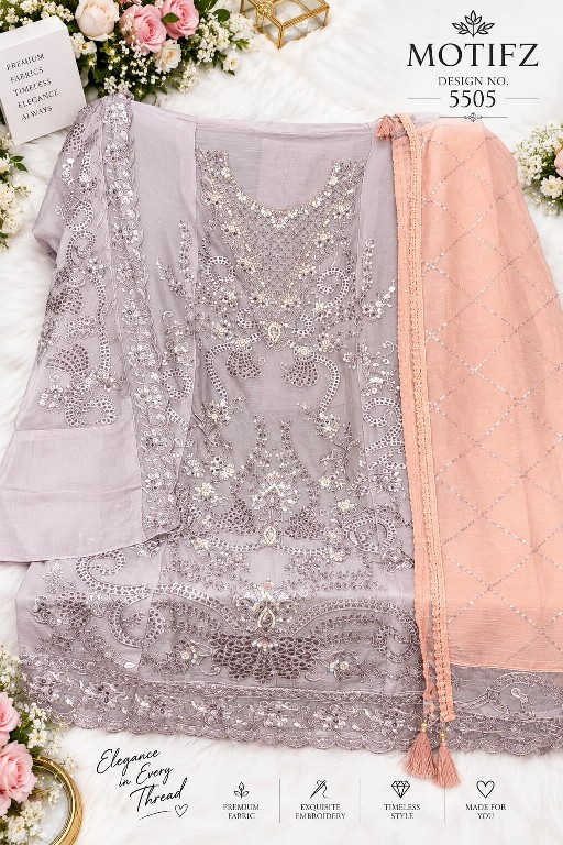 MOTIFZ D.NO 5505 WHOLESALE CHIFFON ATTRACTIVE PAKISTANI UNSTITCH SALWAR SUITS SUPPLIER