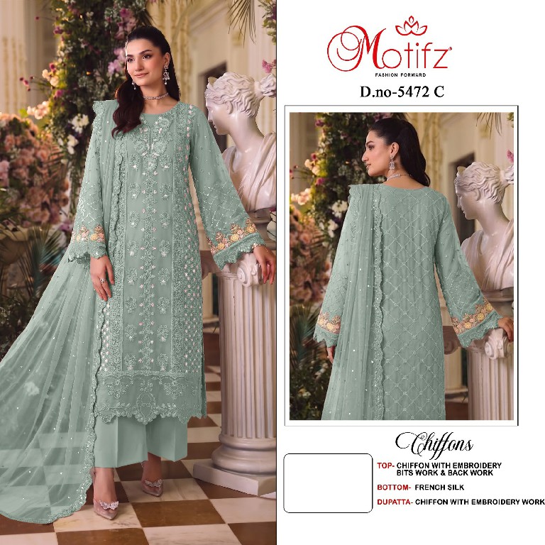 MOTIFZ D.NO 5472 WHOLESALE CHIFFON PAKISTANI POPULAR DESIGN UNSTITCH SALWAR SUITS EXPORTER