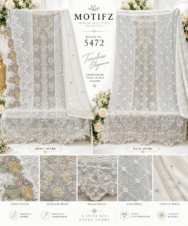 MOTIFZ D.NO 5472 WHOLESALE CHIFFON PAKISTANI POPULAR DESIGN UNSTITCH SALWAR SUITS EXPORTER