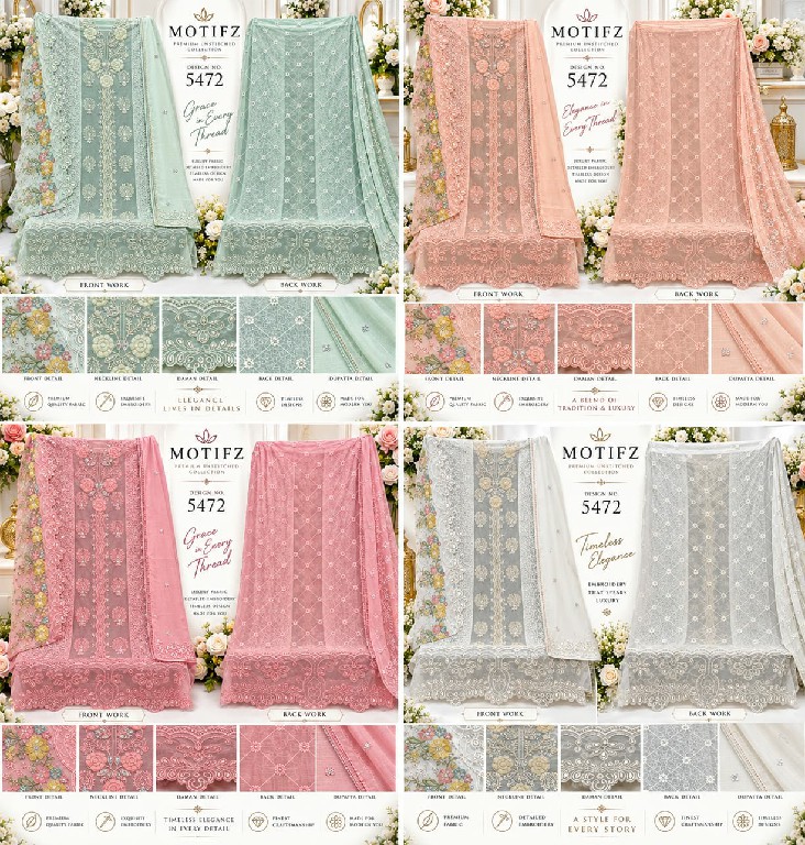 MOTIFZ D.NO 5472 WHOLESALE CHIFFON PAKISTANI POPULAR DESIGN UNSTITCH SALWAR SUITS EXPORTER