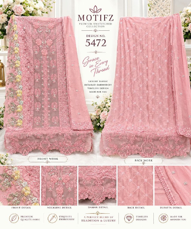 MOTIFZ D.NO 5472 WHOLESALE CHIFFON PAKISTANI POPULAR DESIGN UNSTITCH SALWAR SUITS EXPORTER