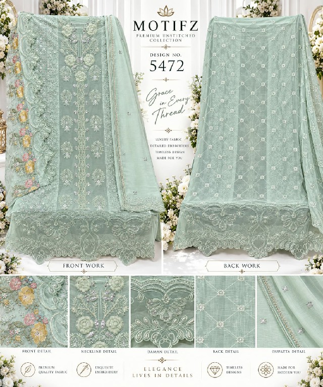 MOTIFZ D.NO 5472 WHOLESALE CHIFFON PAKISTANI POPULAR DESIGN UNSTITCH SALWAR SUITS EXPORTER