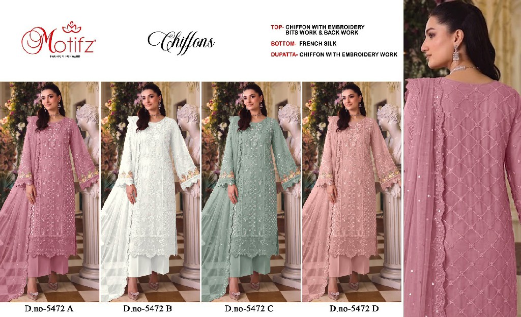 MOTIFZ D.NO 5472 WHOLESALE CHIFFON PAKISTANI POPULAR DESIGN UNSTITCH SALWAR SUITS EXPORTER