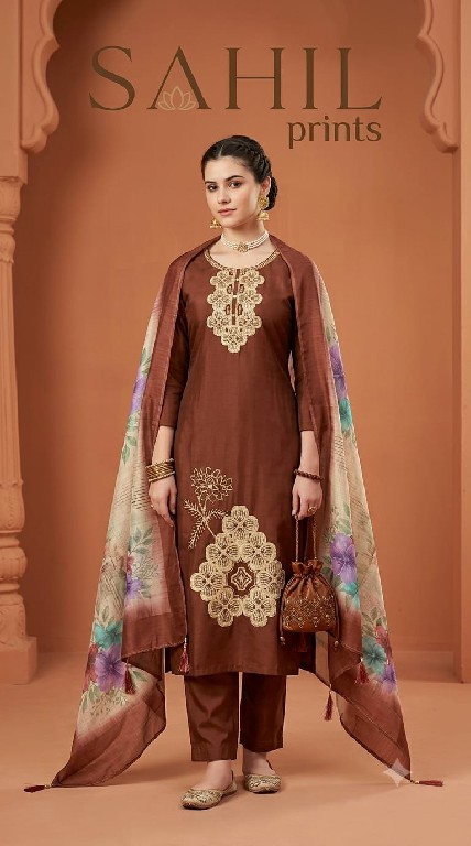 SAHIL PRINTS PRESENT READYMADE ROMAN SILK WITH WORK UNIQUE 3 PCS COMBO SET SUITS EXPORTER