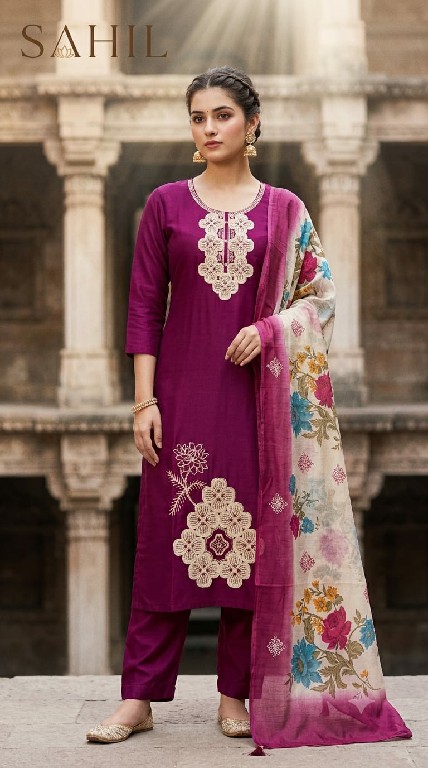 SAHIL PRINTS PRESENT READYMADE ROMAN SILK WITH WORK UNIQUE 3 PCS COMBO SET SUITS EXPORTER