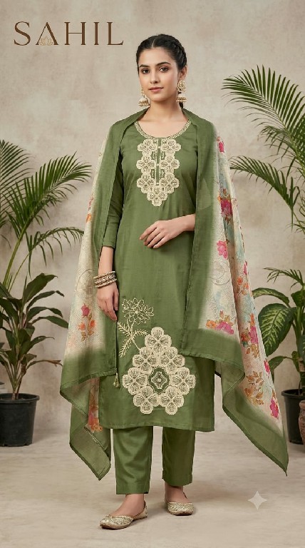 SAHIL PRINTS PRESENT READYMADE ROMAN SILK WITH WORK UNIQUE 3 PCS COMBO SET SUITS EXPORTER