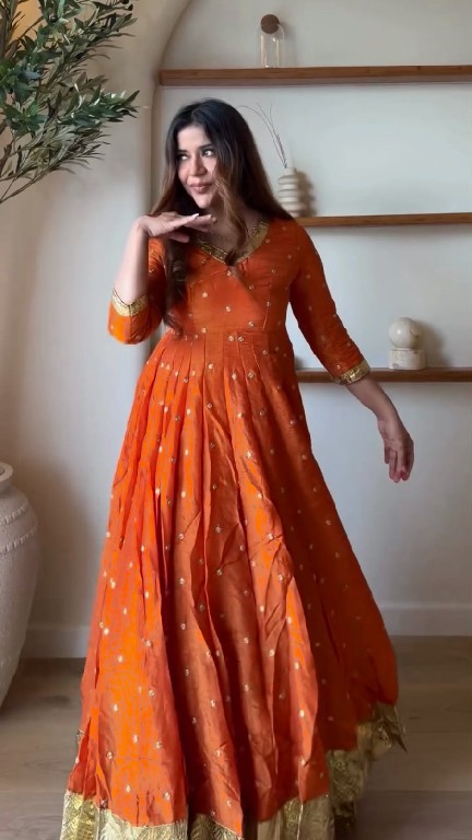 TEXTILEDEAL D.NO 6075 WHOLESALE READYMADE VICHITRA SILK PARTY WEAR ANARKALI TOP WITH LEHENGA AND DUPATTA ONLINE