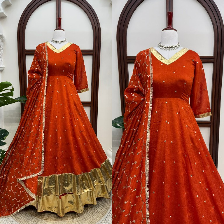 TEXTILEDEAL D.NO 6075 WHOLESALE READYMADE VICHITRA SILK PARTY WEAR ANARKALI TOP WITH LEHENGA AND DUPATTA ONLINE