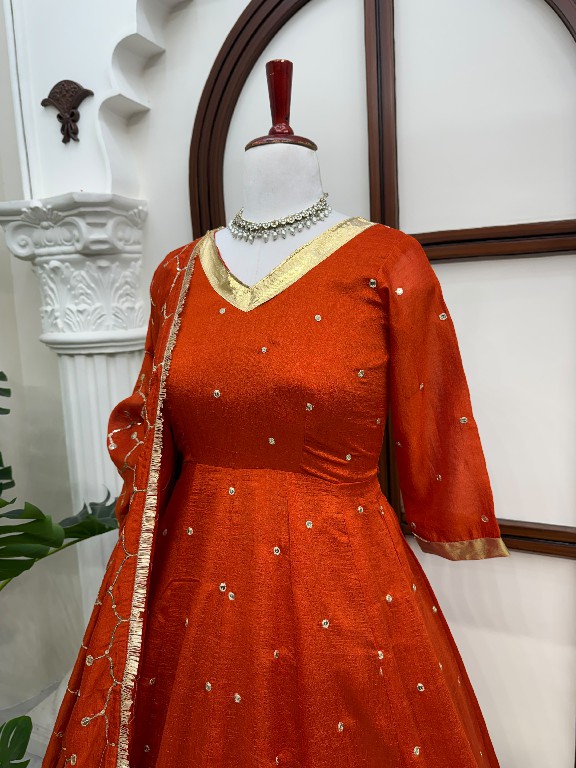 TEXTILEDEAL D.NO 6075 WHOLESALE READYMADE VICHITRA SILK PARTY WEAR ANARKALI TOP WITH LEHENGA AND DUPATTA ONLINE