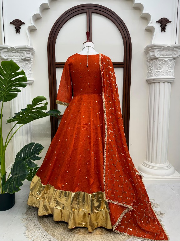 TEXTILEDEAL D.NO 6075 WHOLESALE READYMADE VICHITRA SILK PARTY WEAR ANARKALI TOP WITH LEHENGA AND DUPATTA ONLINE