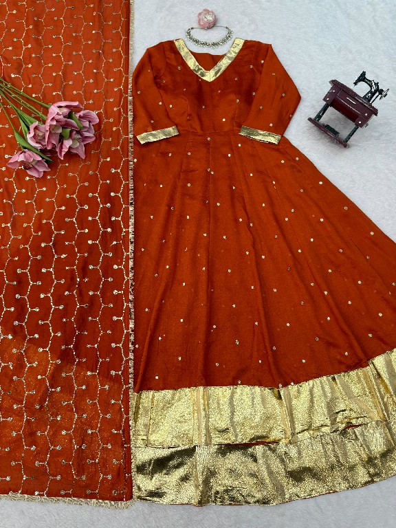 TEXTILEDEAL D.NO 6075 WHOLESALE READYMADE VICHITRA SILK PARTY WEAR ANARKALI TOP WITH LEHENGA AND DUPATTA ONLINE