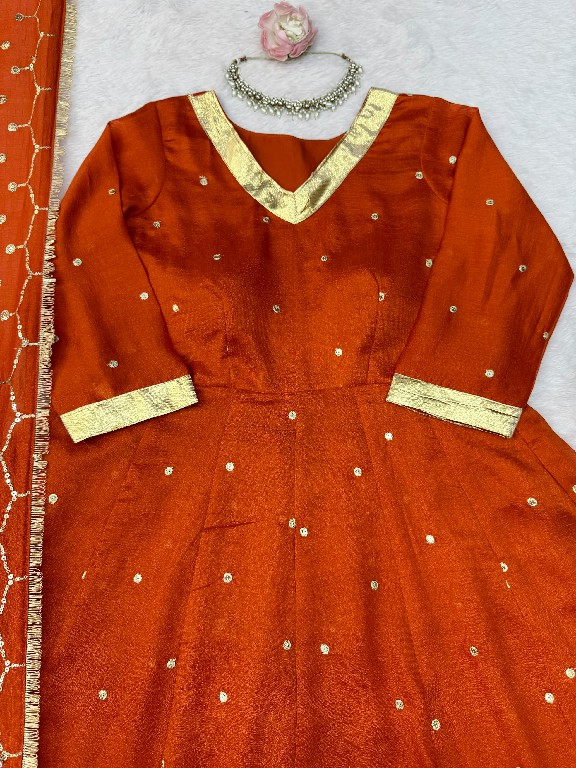 TEXTILEDEAL D.NO 6075 WHOLESALE READYMADE VICHITRA SILK PARTY WEAR ANARKALI TOP WITH LEHENGA AND DUPATTA ONLINE