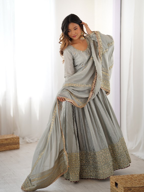 TEXTILEDEAL D.NO 5816 COLOR WHOLESALE READYMADE CHINON ANARKALI STYLE PARTY WEAR 3 PCS DRESS FOR WOMEN ONLINE