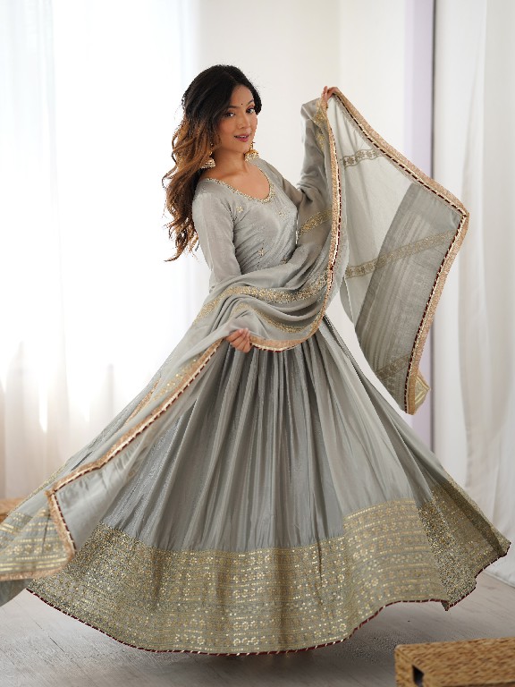 TEXTILEDEAL D.NO 5816 COLOR WHOLESALE READYMADE CHINON ANARKALI STYLE PARTY WEAR 3 PCS DRESS FOR WOMEN ONLINE