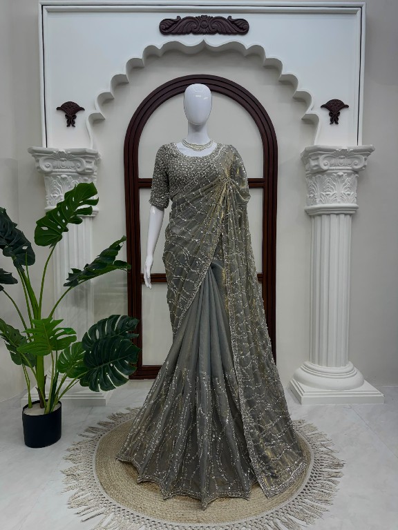 TEXTILEDEAL D.NO KD-645 WHOLESALE FENDI SILK HEAVY BEADS WORK INDIAN SAREES FOR WOMEN SUPPLIER