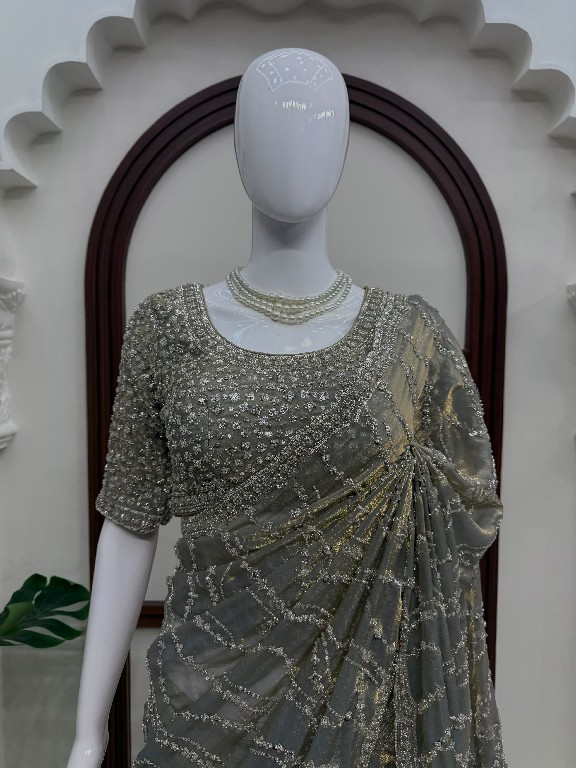 TEXTILEDEAL D.NO KD-645 WHOLESALE FENDI SILK HEAVY BEADS WORK INDIAN SAREES FOR WOMEN SUPPLIER