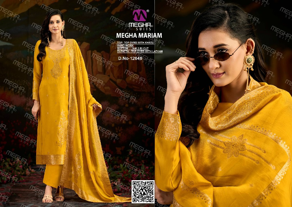 MEGHALI MARIAM WHOLESALE VISCOSE WOVEN SILK ELEGANT LOOK UNSTITCH SALWAR SUITS EXPORTER