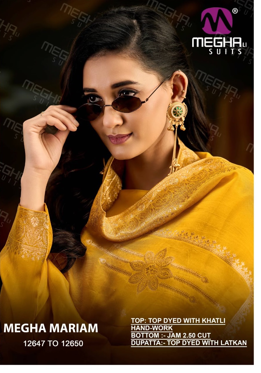 MEGHALI MARIAM WHOLESALE VISCOSE WOVEN SILK ELEGANT LOOK UNSTITCH SALWAR SUITS EXPORTER
