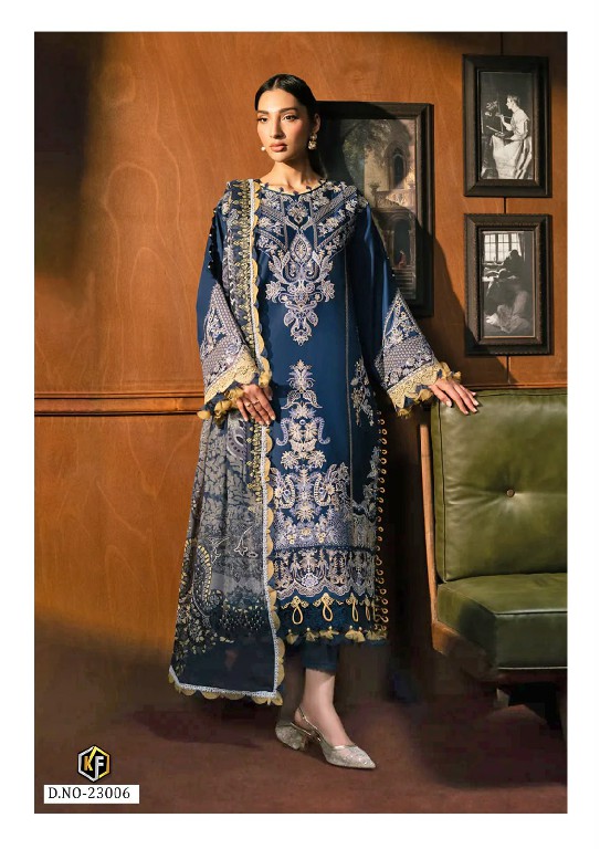 KEVAL FAB K KASHA VOL 23 WHOLESALE READYMADE COTTON PRINTED KARACHI STYLE 3 PCS SUITS SUPPLIER