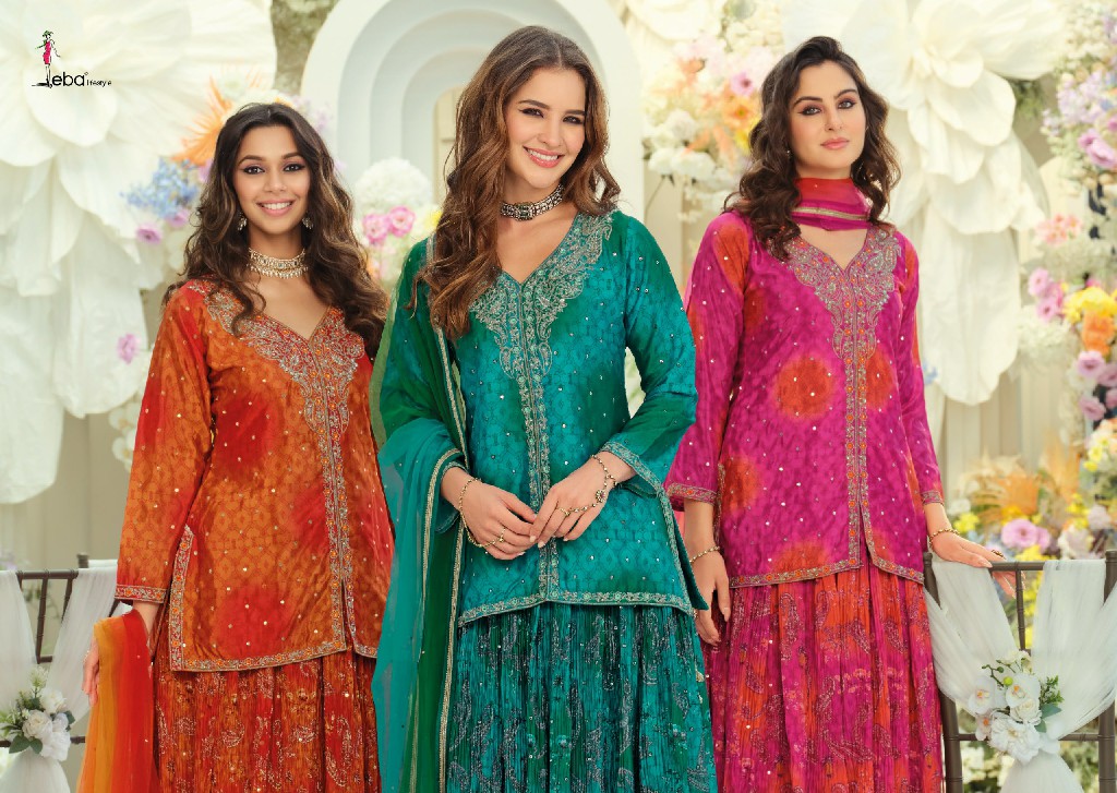 EBA LIFESTYLE URVI WHOLESALE READYMADE HEAVY CHINON WITH WORK FESTIVE WEAR 3 PCS SUITS EXPORTER