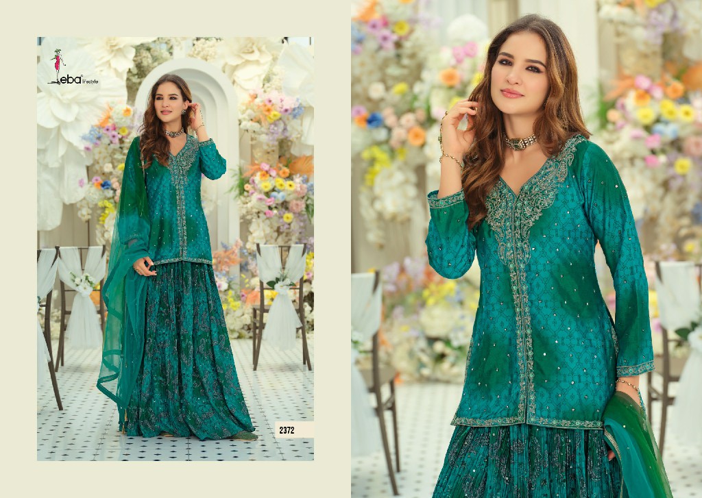 EBA LIFESTYLE URVI WHOLESALE READYMADE HEAVY CHINON WITH WORK FESTIVE WEAR 3 PCS SUITS EXPORTER