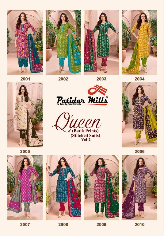 PATIDAR MILLS QUEEN VOL 2 WHOLESALE READYMADE COTTON BATIK PRINTED DAILY WEAR 3 PCS SUITS FOR EXPORT