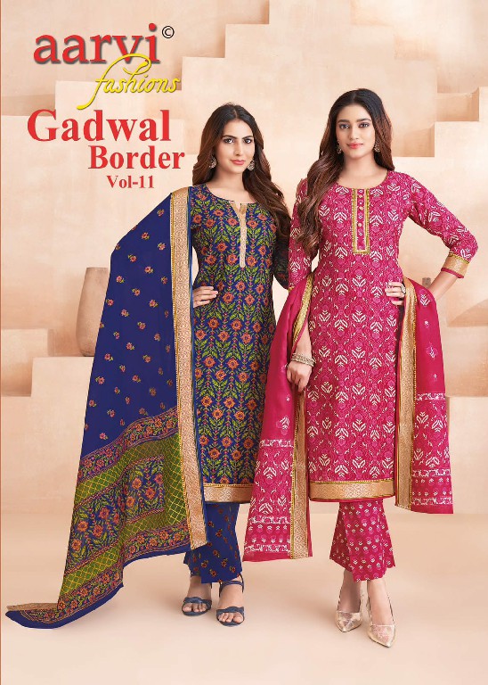 AARVI FASHIONS GADWAL BORDER VOL 11 WHOLESALE READYMADE COTTON FANCY STYLISH 3 PCS SUITS EXPORTER