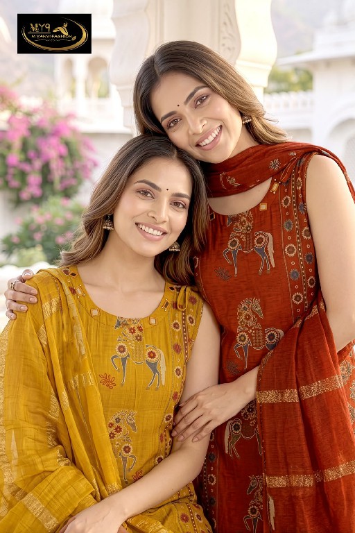 MY9 POOJA VOL 2 WHOLESALE READYMADE VATICAN MIRROR WORK BIG SIZE 3 PCS SUITS SUPPLIER