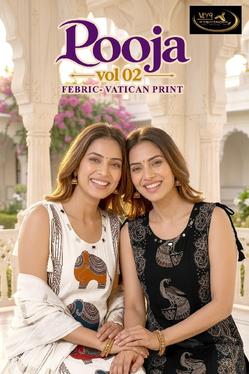 MY9 POOJA VOL 2 WHOLESALE READYMADE VATICAN MIRROR WORK BIG SIZE 3 PCS SUITS SUPPLIER