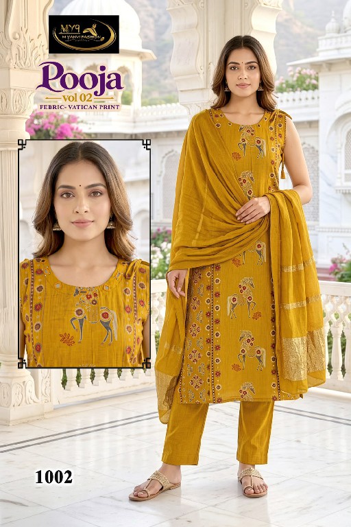 MY9 POOJA VOL 2 WHOLESALE READYMADE VATICAN MIRROR WORK BIG SIZE 3 PCS SUITS SUPPLIER