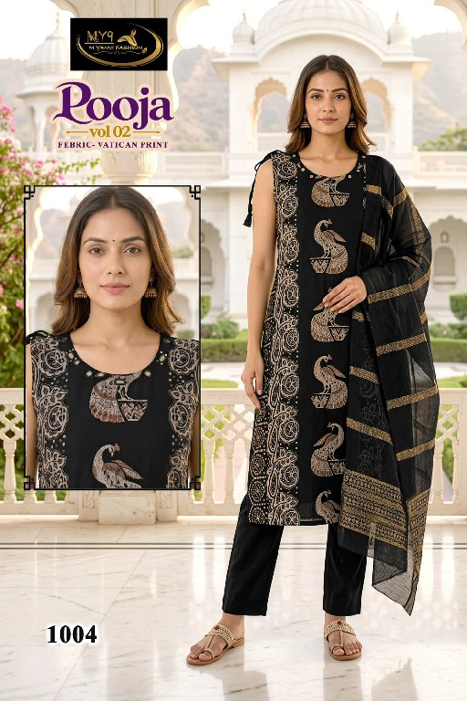 MY9 POOJA VOL 2 WHOLESALE READYMADE VATICAN MIRROR WORK BIG SIZE 3 PCS SUITS SUPPLIER
