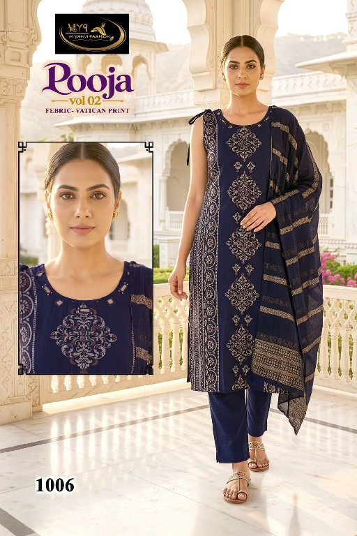 MY9 POOJA VOL 2 WHOLESALE READYMADE VATICAN MIRROR WORK BIG SIZE 3 PCS SUITS SUPPLIER