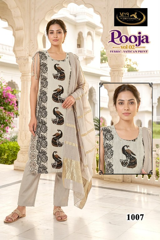 MY9 POOJA VOL 2 WHOLESALE READYMADE VATICAN MIRROR WORK BIG SIZE 3 PCS SUITS SUPPLIER