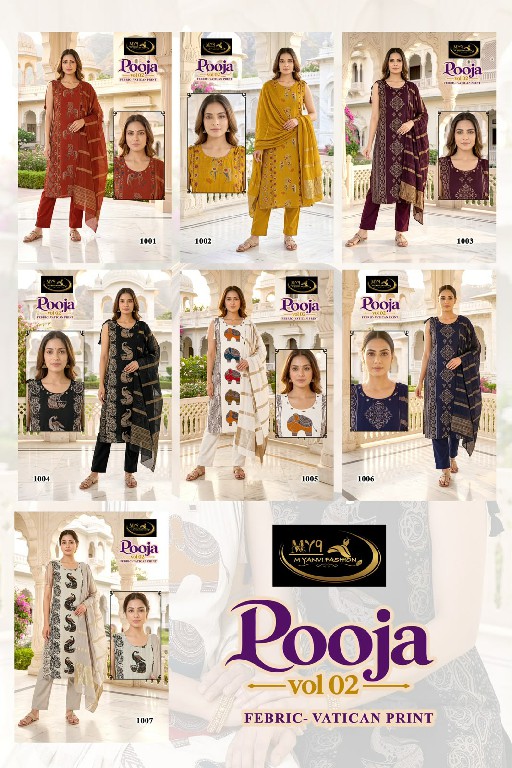 MY9 POOJA VOL 2 WHOLESALE READYMADE VATICAN MIRROR WORK BIG SIZE 3 PCS SUITS SUPPLIER