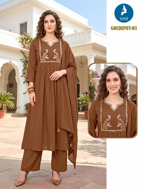 KAYA GOLD SPOT WHOLESALE READYMADE MULL CHANDERI BIG SIZE AMAZING 3 PCS COMBO SET SUITS EXPORTER