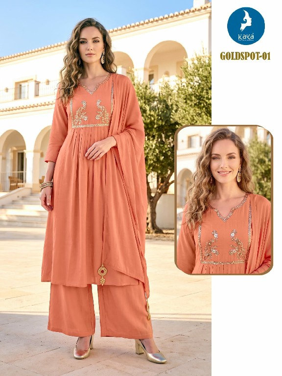 KAYA GOLD SPOT WHOLESALE READYMADE MULL CHANDERI BIG SIZE AMAZING 3 PCS COMBO SET SUITS EXPORTER